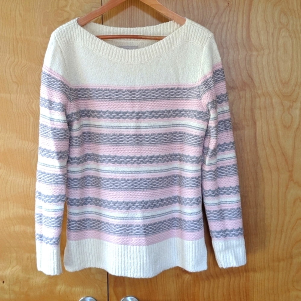 Loft white/pink/gray sweater (L)
